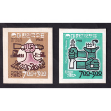 자주방위기금첨가 우표의 칼라프르프 2종